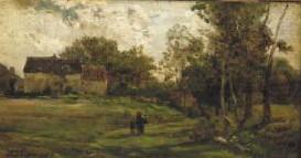 Landschap met boerderijen en bomen., Charles-Francois Daubigny